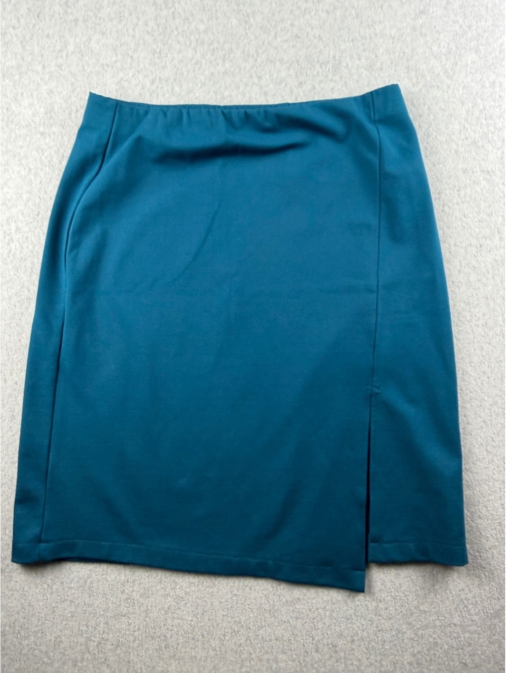 J Jill Womens M Ponte Pencil Skirt Teal Blue Stretch Pull On Side Slit
